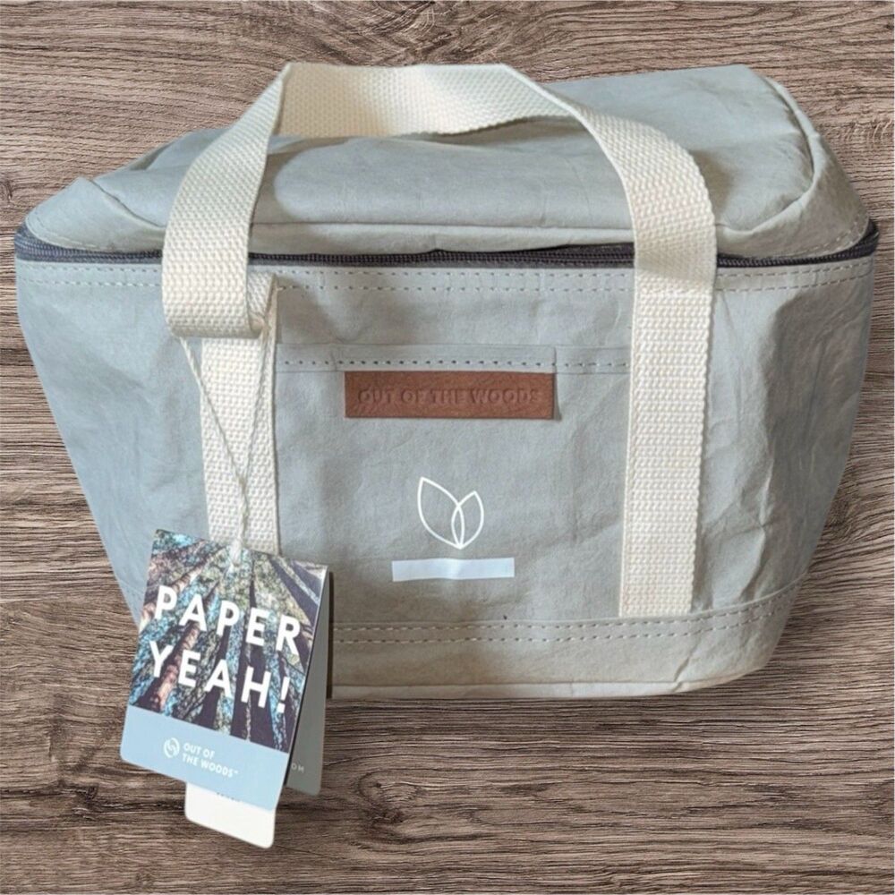 Out Of The Woods Lunch Bag Insulated Inner Net Pocket 11x8x6-1/2 Gray W/tan Stra